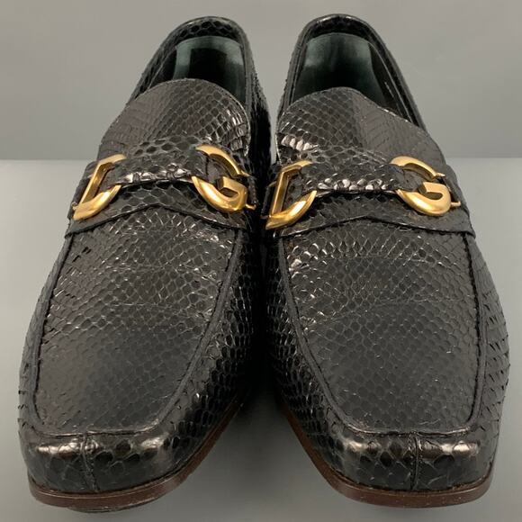 DOLCE & GABBANA Size 7 Black Textured Leather Slip On Loafers - Picture 4 of 9